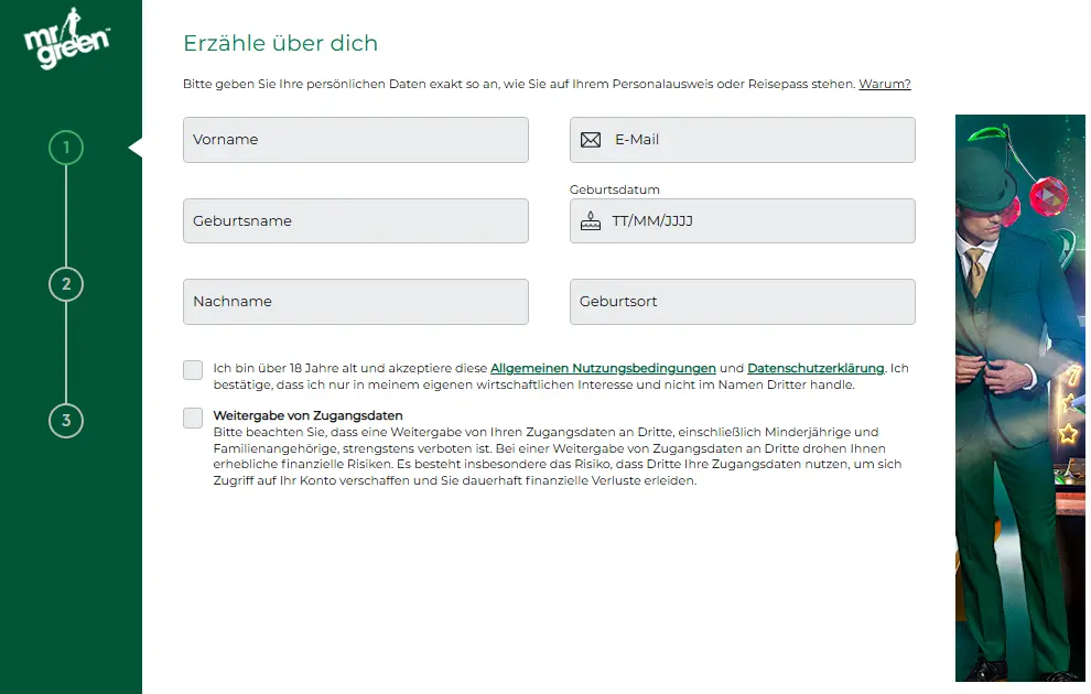 Registrierung im MRGREEN CASINO
